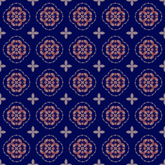 Seamless floral vector pattern with pink flowers on blue for wallpaper and fabric design