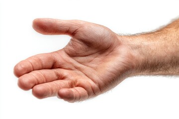 Man showing open hand on white background