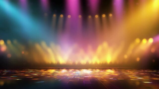 magic fantasy stage theme blank stage with colorful spotlights and smoke dreamy atmosphere