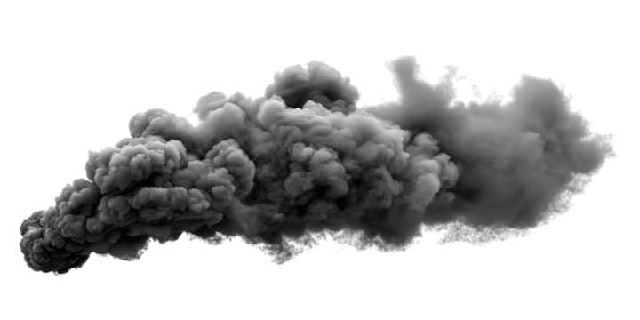 Dense Grey Smoke Plume dark cloud isolated on a transparent background - Powered by Adobe