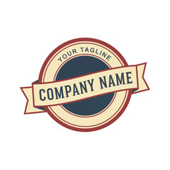 Vintage company logo with ribbon and tagline.