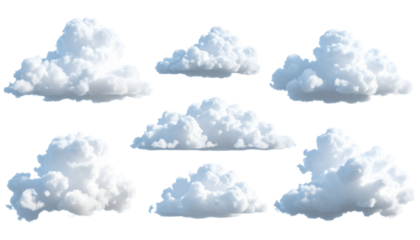 Clouds float with a transparent background, suitable for digital art and design.