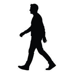 A man walking in motion a striking black and white silhouette