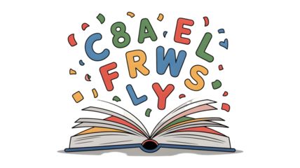 Colorful Letters Flying from Open Book, Education Concept