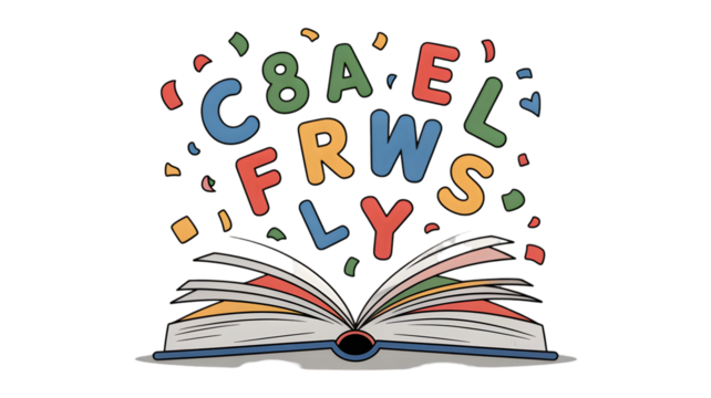 Colorful Letters Flying from Open Book, Education Concept