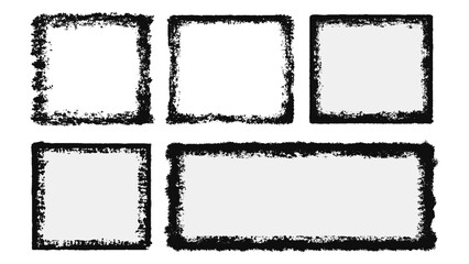 Set of grunge style frames black on white background. Grunge frame collection.  Grunge border set. Grunge rectangle and square shape. Vector stock illustration.