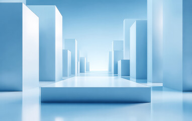 Abstract blue geometric structure with empty platform in the middle