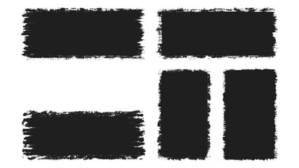 Vector black paint brush spots, Hand drawn Ink brush strokes texture. Black grunge rectangles. Square shape for text. Doodle rectangle pastel chalk elements. Brush frame box.