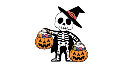 Cute Halloween Skeleton with Candy Buckets