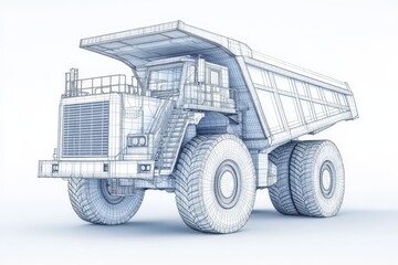 Wireframe Mining Truck Against White, Wireframe illustration of a mining truck