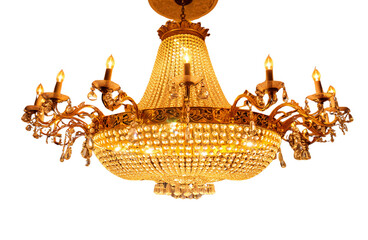 Elegant golden chandelier with crystal accents and warm light