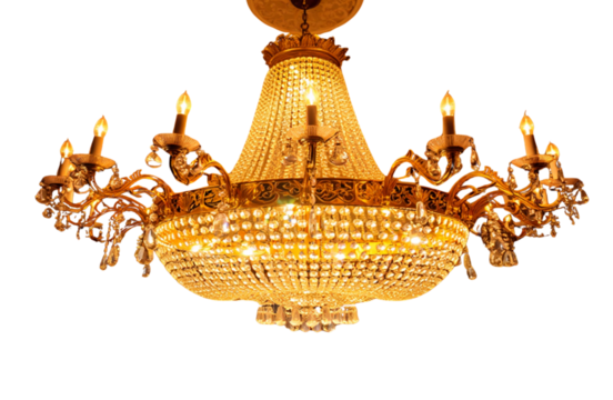 Elegant golden chandelier with crystal accents and warm light