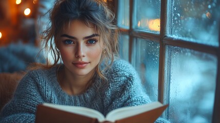 Woman Sitting by a Window, Drinking Coffee and Reading a Book (Cinematic, Soft Natural Light, 8K, Cozy Ambience) --ar 16:9 --stylize 750 --v 6.1 Job ID: 0cab60c1-9c20-47b0-b0d9-78a6e345cfeb