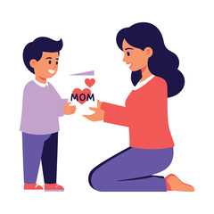 Fototapeta premium A Loving Son Giving a Handmade Card to his Mother on Mother's Day
