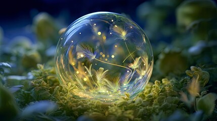 Glowing Seedheads Inside Glass Orb