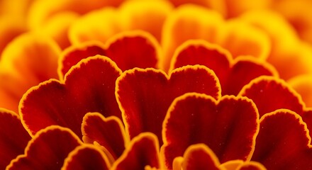 Vibrant Marigold Petals - A Close-Up of Fiery Orange and Red Hues.