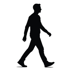 A man walking forward captured in a striking black silhouette