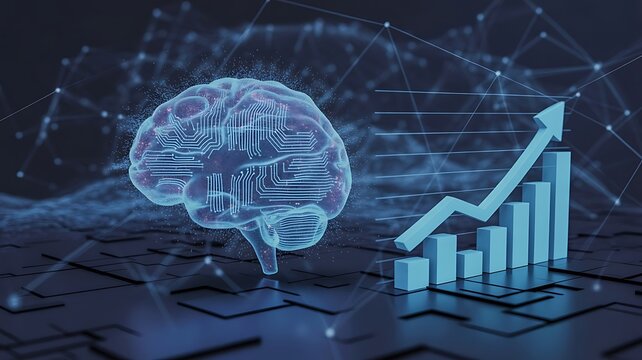 Digital brain with futuristic data analytics and growth chart - Powered by Adobe