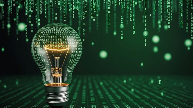 Digital background with light bulb and binary