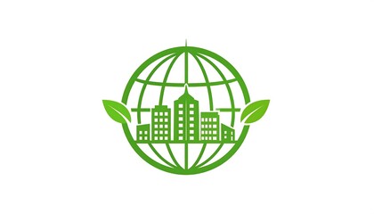 Fototapeta premium Global cityscape depicted within a green globe, symbolizing sustainable urban development.