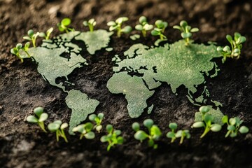World map surrounded by green sprouts, world map surrounded by lush green sprouts