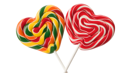 Two Heart-Shaped Lollipops Red and Rainbow Swirl Candy
