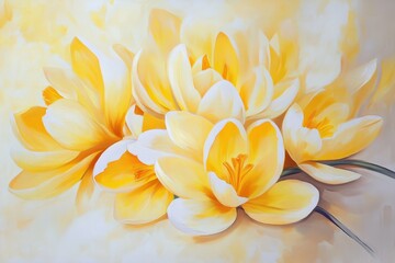Yellow crocus flowers, Bright yellow crocus flowers blooming in a garden
