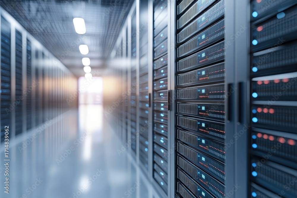Aufkleber bright ai server corridor with modern data racks and glowing blue indicators, advanced it infrastruc