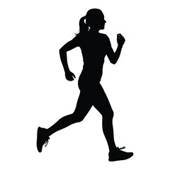 A dynamic female runner in action depicted as a strong silhouette