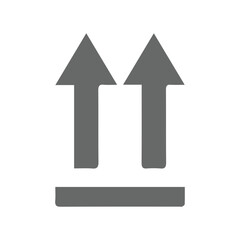 Gray shipping symbol with two up arrows over a base, signifying 'this way up' for proper package orientation and careful handling during transport