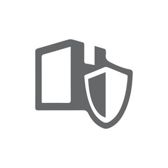A simple vector icon of a cardboard box protected by a shield, symbolizing secure shipping, package insurance, and safe delivery of goods