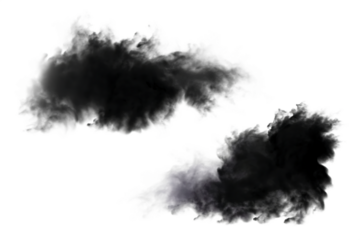 Two dark smoke clouds isolated on white background
