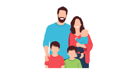 Obraz premium A diverse family of five including parents and three children posing for a photo together.