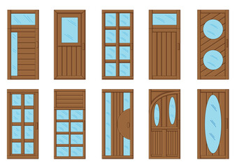 wooden door with glass design on white background illustration vector