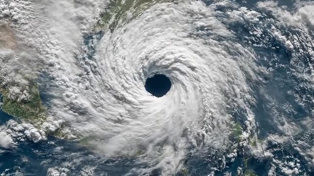 Powerful hurricane cyclone storm captured from space satellite view 
