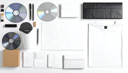 Flat lay of various stationery and branding items