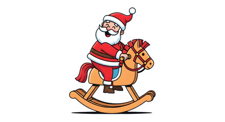 Obraz premium Playful Santa Claus Riding Rocking Horse – Christmas Cartoon Vector