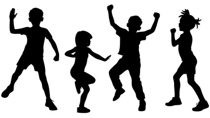 Fototapeta premium Silhouettes of children dancing and playing joyfully against a white background