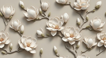 Elegant White Magnolia Wallpaper Pattern