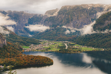autumn landscape of a lake and alpine mountains