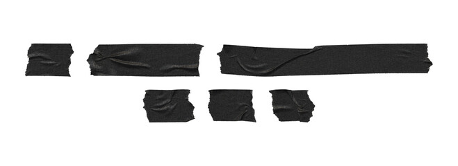 universal black adhesive tape strips set, png on transparent background
