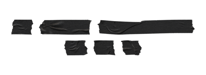 universal black adhesive tape strips set, png on transparent background
