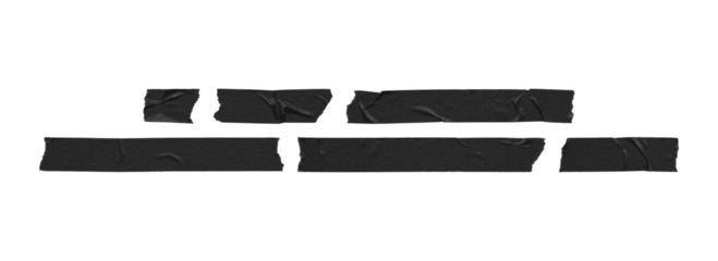 universal black adhesive tape strips set, png on transparent background

