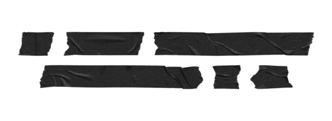 universal black adhesive tape strips set, png on transparent background
