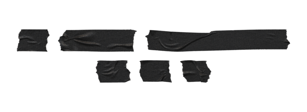 universal black adhesive tape strips set, png on transparent background
