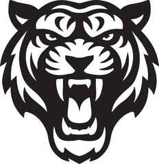 "Roaring Tiger Head – Fierce Black and White Animal Mascot Logo Illustration"