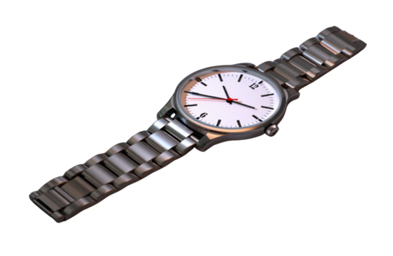 Classic stainless steel wristwatch with white dial and red second hand
