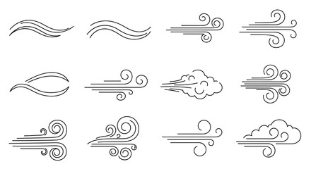 Wind Linear Sketch Set – Air Blow, Swirl, Weather Icon Vector Illustration