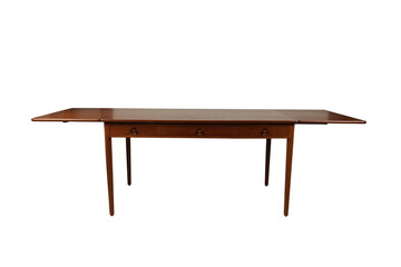 Antique Mahogany Drop-Leaf Table with Single Drawer: Classic Furniture Design PNG