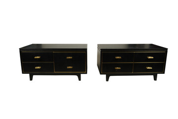 Mid-Century Modern Black Lacquer Nightstands: A Pair of Elegant Chests PNG